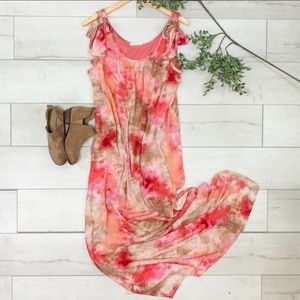 entro Tie Dye Maxi Dress Pink & Peach Floral